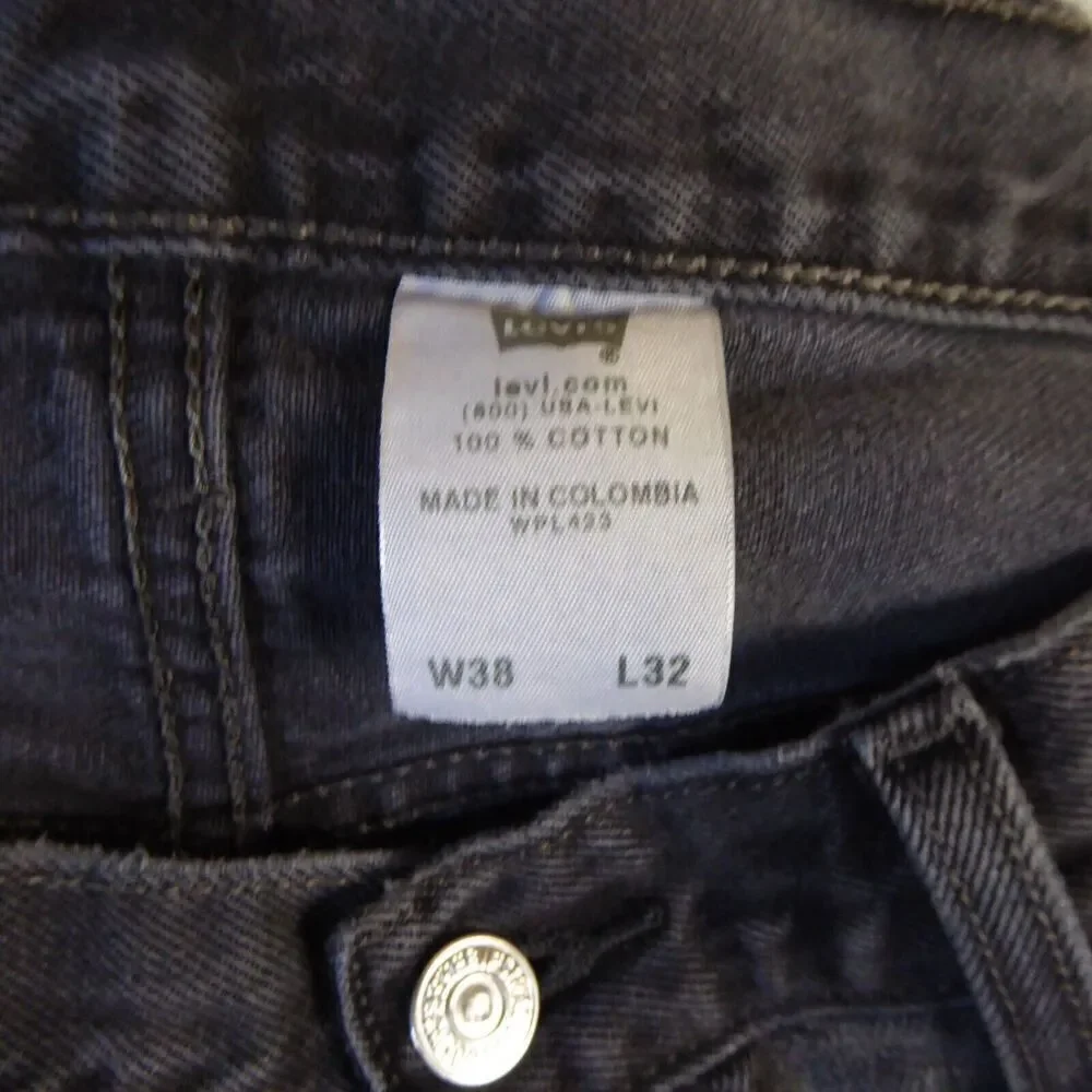 Levis 501 Jeans Mens 38x32 Black Denim Button Fly Distressed Straight Leg Y2K